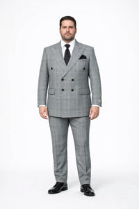 Suits With Baggy Pleated Pants - Wide Leg Pants 100% Wool - Classic Fit in Black and White Plaid Color by Rossiman