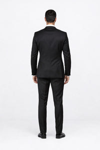 Suits With Baggy Pleated Pants - Wide Leg Pants 100% Wool - Classic Fit in Black Color by Rossiman