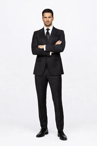 Suits With Baggy Pleated Pants - Wide Leg Pants 100% Wool - Classic Fit in Black Color by Rossiman