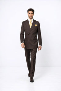 Suits With Baggy Pleated Pants - Wide Leg Pants 100% Wool - Classic Fit in Brown Color by Rossiman