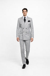 Suits With Baggy Pleated Pants - Wide Leg Pants 100% Wool - Classic Fit in Grey Color by Rossiman