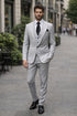 Suits With Baggy Pleated Pants - Wide Leg Pants 100% Wool - Classic Fit in Grey One Button 3 Piece Suit by Rossiman