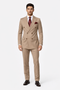 Suits With Baggy Pleated Pants - Wide Leg Pants 100% Wool - Classic Fit in Light Brown with Brown Pinstripe Color by Rossiman