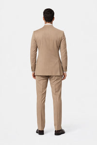 Suits With Baggy Pleated Pants - Wide Leg Pants 100% Wool - Classic Fit in Light Brown with Brown Pinstripe Color by Rossiman