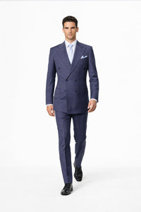 Suits With Baggy Pleated Pants - Wide Leg Pants 100% Wool - Classic Fit in Navy with White Pinstripe Color by Rossiman