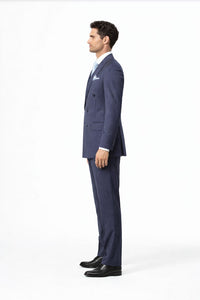 Suits With Baggy Pleated Pants - Wide Leg Pants 100% Wool - Classic Fit in Navy with White Pinstripe Color by Rossiman