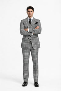 Suits With Baggy Pleated Pants - Wide Leg Pants 100% Wool - Classic Fit in One Button 3 Piece Suit by Rossiman