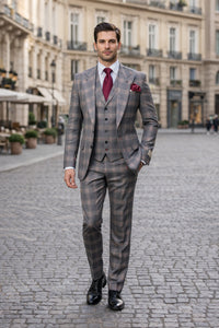 Suits With Baggy Pleated Pants - Wide Leg Pants 100% Wool - Classic Fit Single Breast Lapel Vest by Rossiman