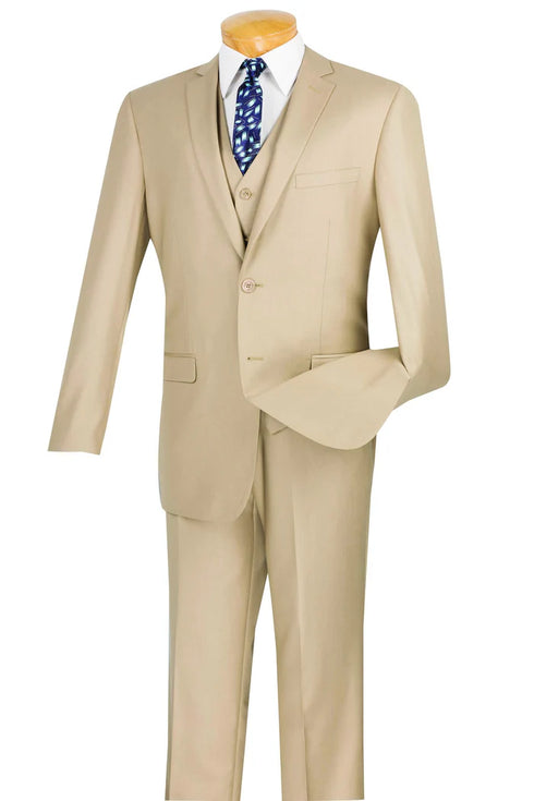 Slim Fit Men's Suit 3 Piece 2 Button in Light Beige