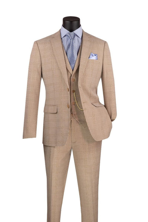 Vinci Men's 3-Piece Fit Glen Plaid Suit