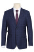 Mens Designer Two Button Slim Fit Peak Lapel Suit in Navy Blue Overcheck Plaid