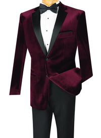 (42S, 52R) Slim Fit 2 Piece Wine Velvet Tuxedo