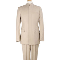 Tan Mandarin Collar Classic Fit Clergy Suit with Pleated Pants