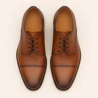 Mens Mezlan Republic Calfskin Cap Toe Blucher Dress Shoe in Tan