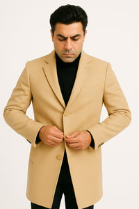 Great Gatsby Package - Mens Camel Overcoat with Beige Tweed 3-Piece Suit Combo 4 Items Formal Winter Outfit