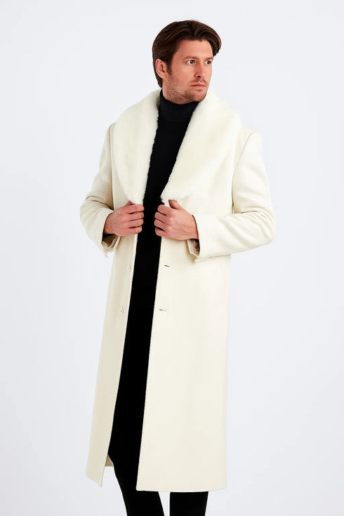 Mens Ivory full length wool overcoat -Full length Mens Topcoat - Full length coat Jacket