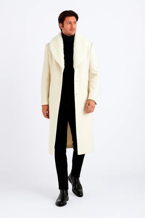 Mens Ivory full length wool overcoat -Full length Mens Topcoat - Full length coat Jacket