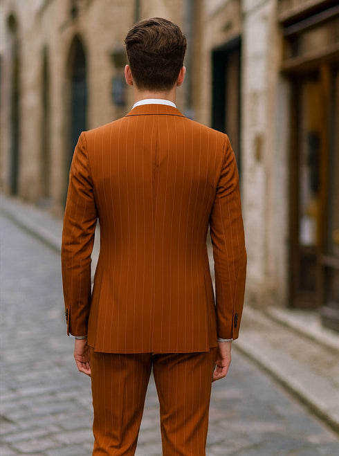 Terracotta Orange Skinny Fit Suit for Men – Tazzio Modern Pinstripe Design