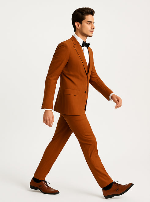 Terracotta Orange Skinny Fit Suit for Men – Tazzio Modern Pinstripe Design