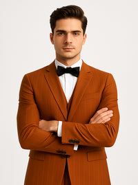 Terracotta Orange Skinny Fit Suit for Men – Tazzio Modern Pinstripe Design