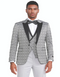 Mens Gray Tuxedo - Grey Wedding Suit-Mens Slim Fit One Button Peak Lapel Tuxedo With Double Brested Vest In Silver Grey Plaid