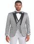 Mens Gray Tuxedo - Grey Wedding Suit-Mens Slim Fit One Button Peak Lapel Tuxedo With Double Brested Vest In Silver Grey Plaid