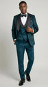 Men's Teal Green Velvet Patterned Shawl Lapel Tuxedo Set for Wedding & Prom