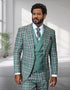 Statement Men's 3 Piece Plaid 100% Wool Modern Fit Suit - Double Breasted Vest