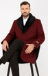 Ticket Pocket Designer Wool Peacoat Sale ~ Wool men's Car Coat Mid Length Three quarter length coat ~ Overcoat With Fur Collar Burgundy Long Jacket