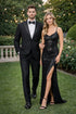 Mens Tiglio Modern Fit Black Wool Tuxedo – Classic Satin Lapel Formal Suit
