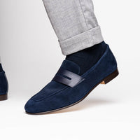 Zelli Tippa Suede and Calfskin Slip-On Penny Loafers in Navy
