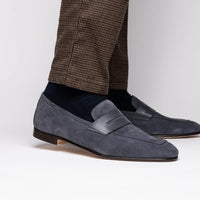 Zelli Tippa Suede and Calfskin Penny Loafers in Grey