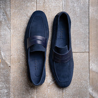 Zelli Tippa Suede and Calfskin Slip-On Penny Loafers in Navy