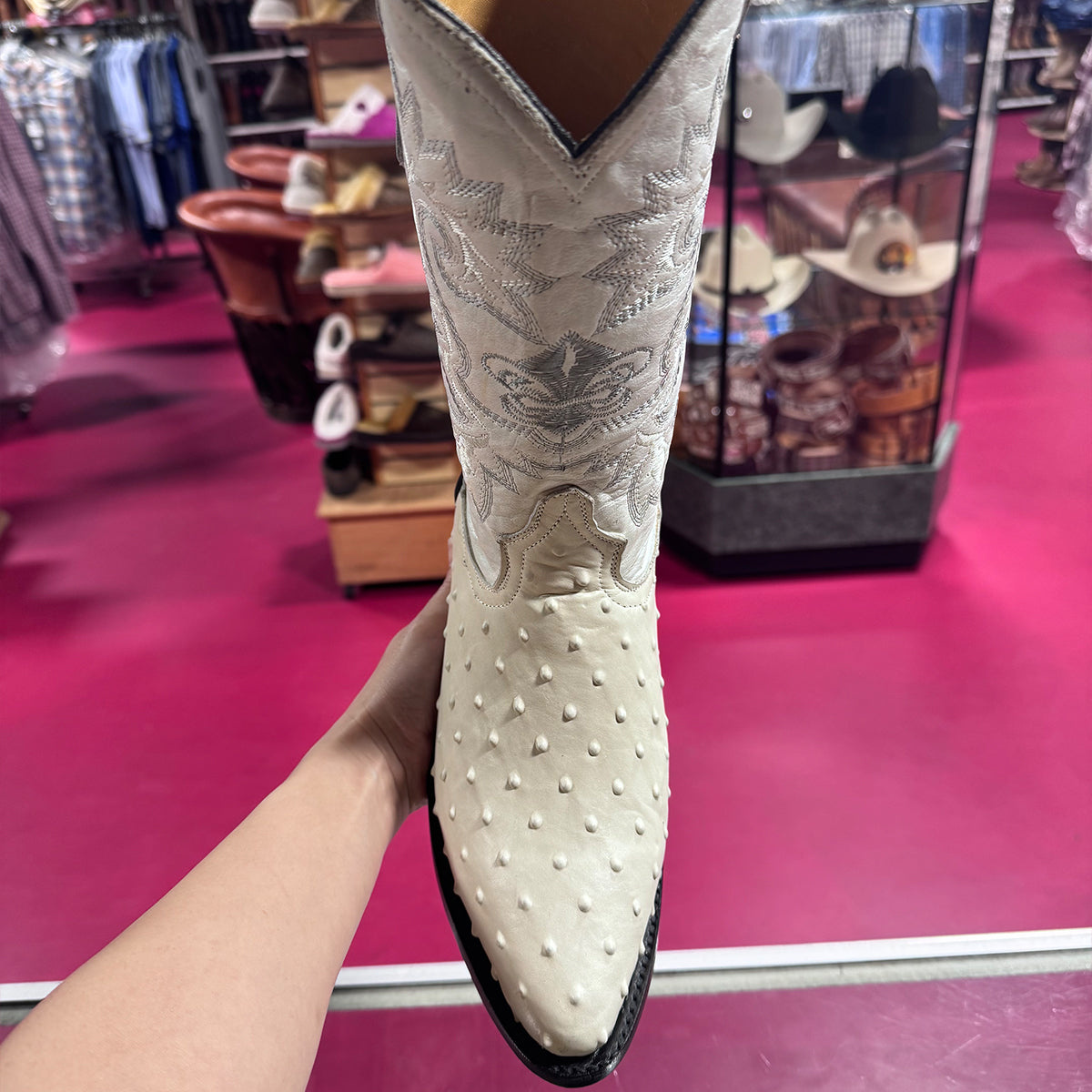 Winter-White Ostrich Cowboy Boots