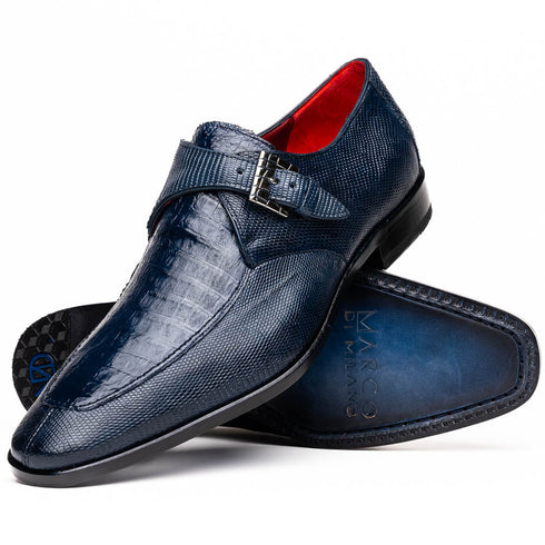 Marco Di Milano Toluca Men's Shoes Navy Exotic Crocodile & Lizard Monk Strap