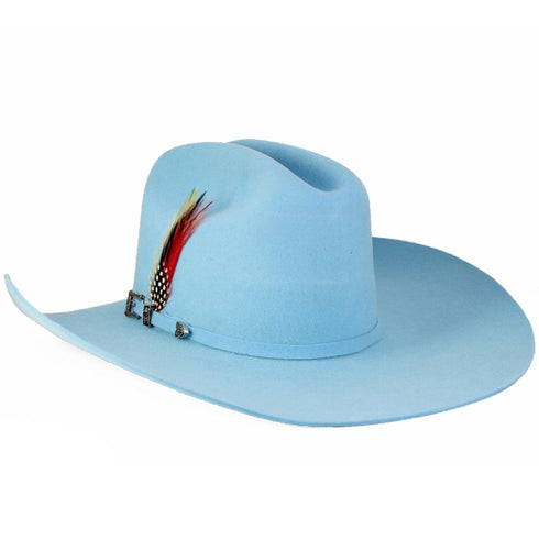 100X Stone Roper Cowboy Felt Hat With Feathers