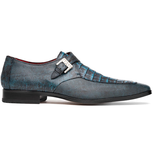 Marco Di Milano Toluca Blue/Black Crocodile & Lizard Monk Strap