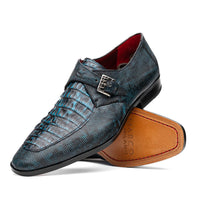Marco Di Milano Toluca Men's Shoes Black/Blue Exotic Crocodile & Lizard Monk Strap