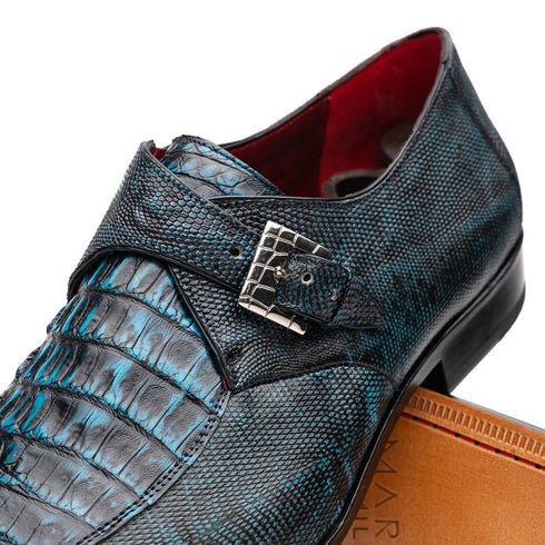 Marco Di Milano Toluca Men's Shoes Black/Blue Exotic Crocodile & Lizard Monk Strap