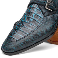 Marco Di Milano Toluca Men's Shoes Black/Blue Exotic Crocodile & Lizard Monk Strap