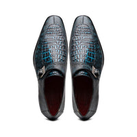 Marco Di Milano Toluca Men's Shoes Black/Blue Exotic Crocodile & Lizard Monk Strap