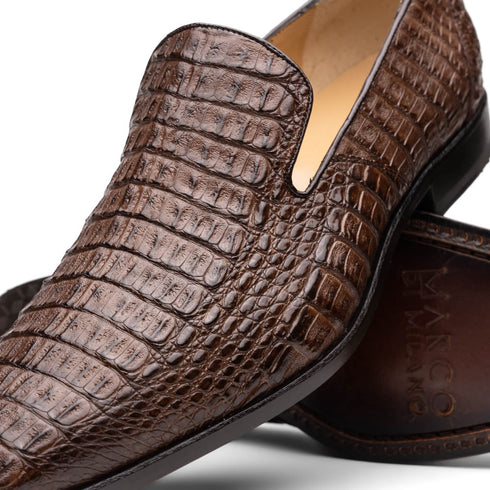 Marco Di Milano Trento Brown Men's Shoes Caiman Crocodile Slip-on Loafers