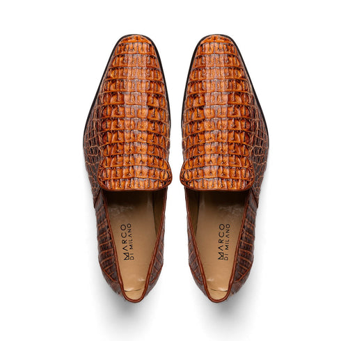 Marco Di Milano Trento Cognac Men's Shoes Caiman Crocodile Slip-on Loafers