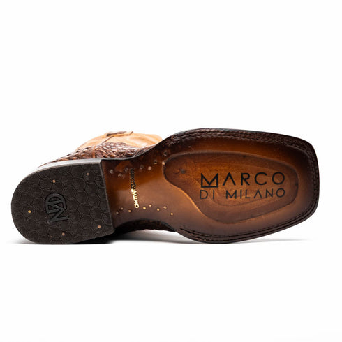 Marco Di Milano Tuscon Aged Maple Caiman Crocodile Square Toe Cowboy Boots