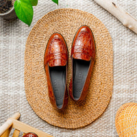 Zelli Tuscany Genuine Caiman Crocodile Penny Loafer in Cognac