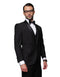 Mens 1 Button Shawl Lapel Vested Wool Tuxedo in Black
