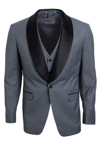 Mens Gray Tuxedo - Grey Wedding Suit-Mens Stacy Adams Vested One Button Shawl Lapel Tuxedo In Grey