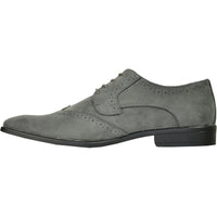 Bravo Mens Vegan Suede Wedding & Prom Wingtip Lace Up Dress Shoe in Grey