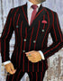 Mens Double Breasted Gangster Six Button Suit in Black/Black and Red Pinstripe