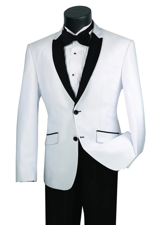 All White Mens Tuxedo - Wedding Suit - Mens 2 Button Slim Fit Peak Shawl Tuxedo In White